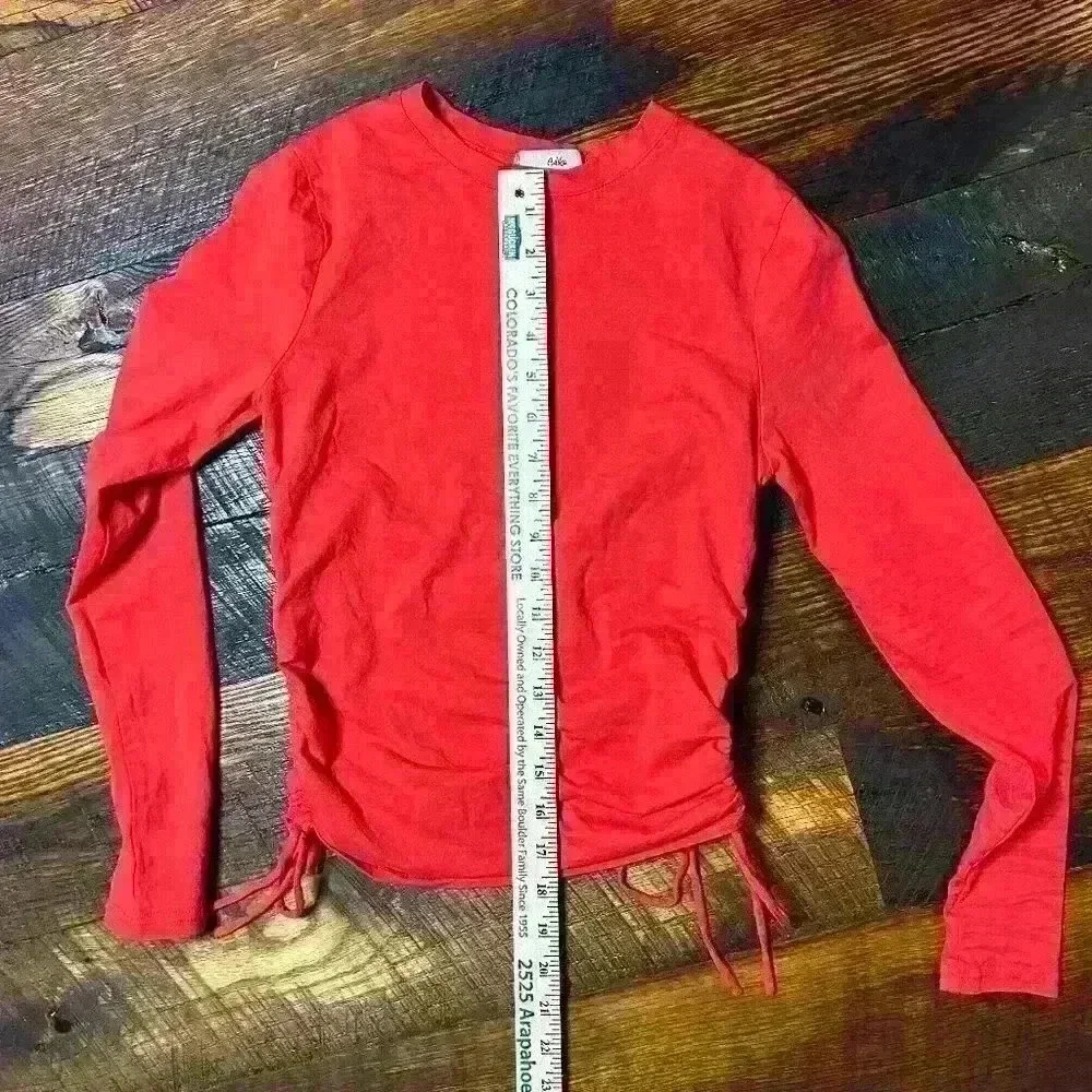 ADIKA Super Tight Red Ruched Toggle Side Long Sleeve Top Women XS